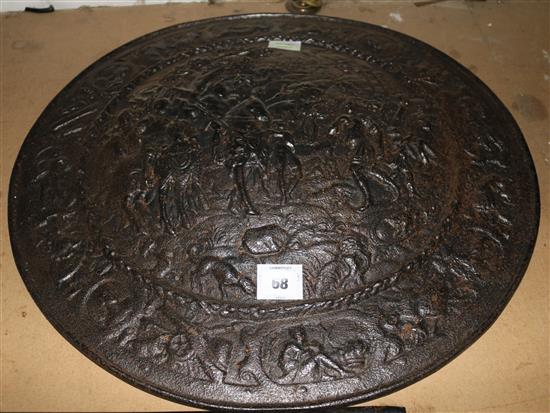A 19th century French bronze Renaissance style shield shaped plaque(-)